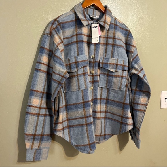 Ford Plaid Thick Front Pockets Shacket Button Up Shirt Jacket Back Graphic L NWT - Picture 3 of 10